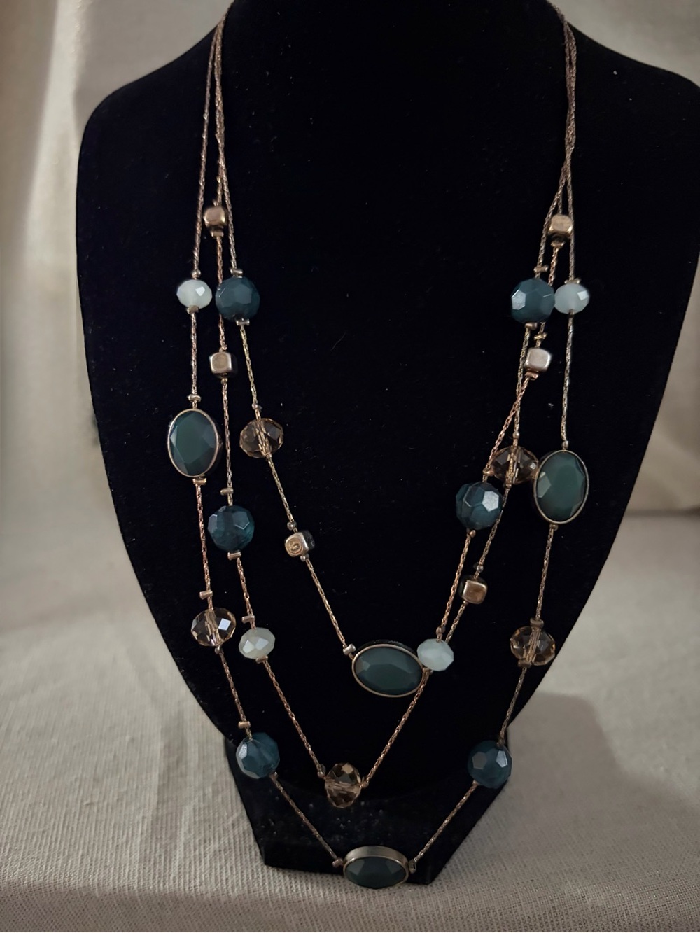 Multi-Strand Teal and Gold Tone Beaded Necklace - Women Jewelry